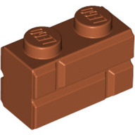 Lego kostka (kostička) 1x2 vzor cihly, tmavě oranžová (6314383)